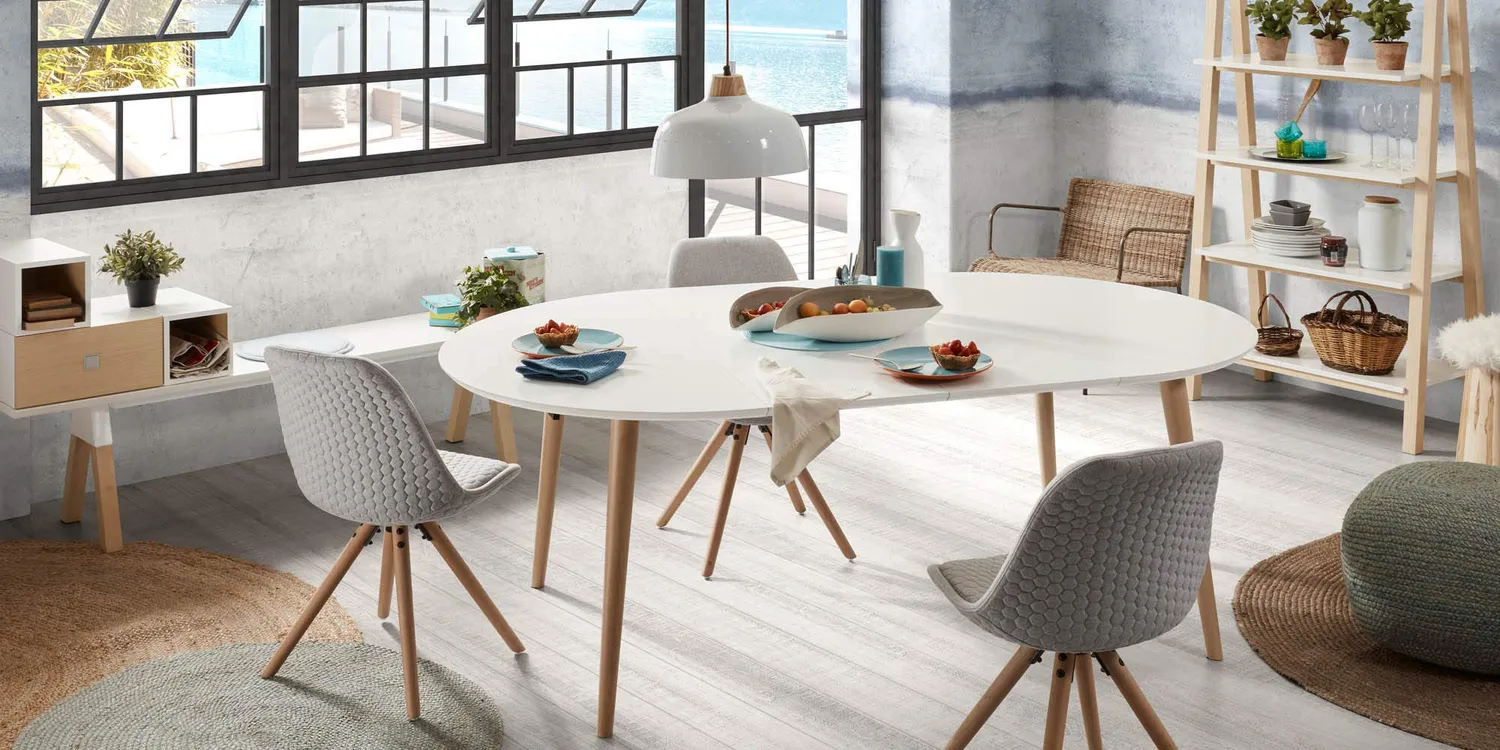 Kave Home Doc Teppich rund blau Jute