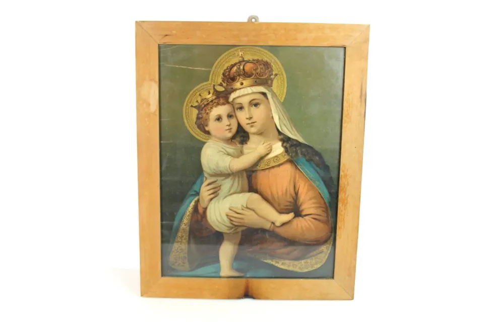 Mon Ami(e) Vintage Antikes Bild Mutter mit Kind Krone Druck