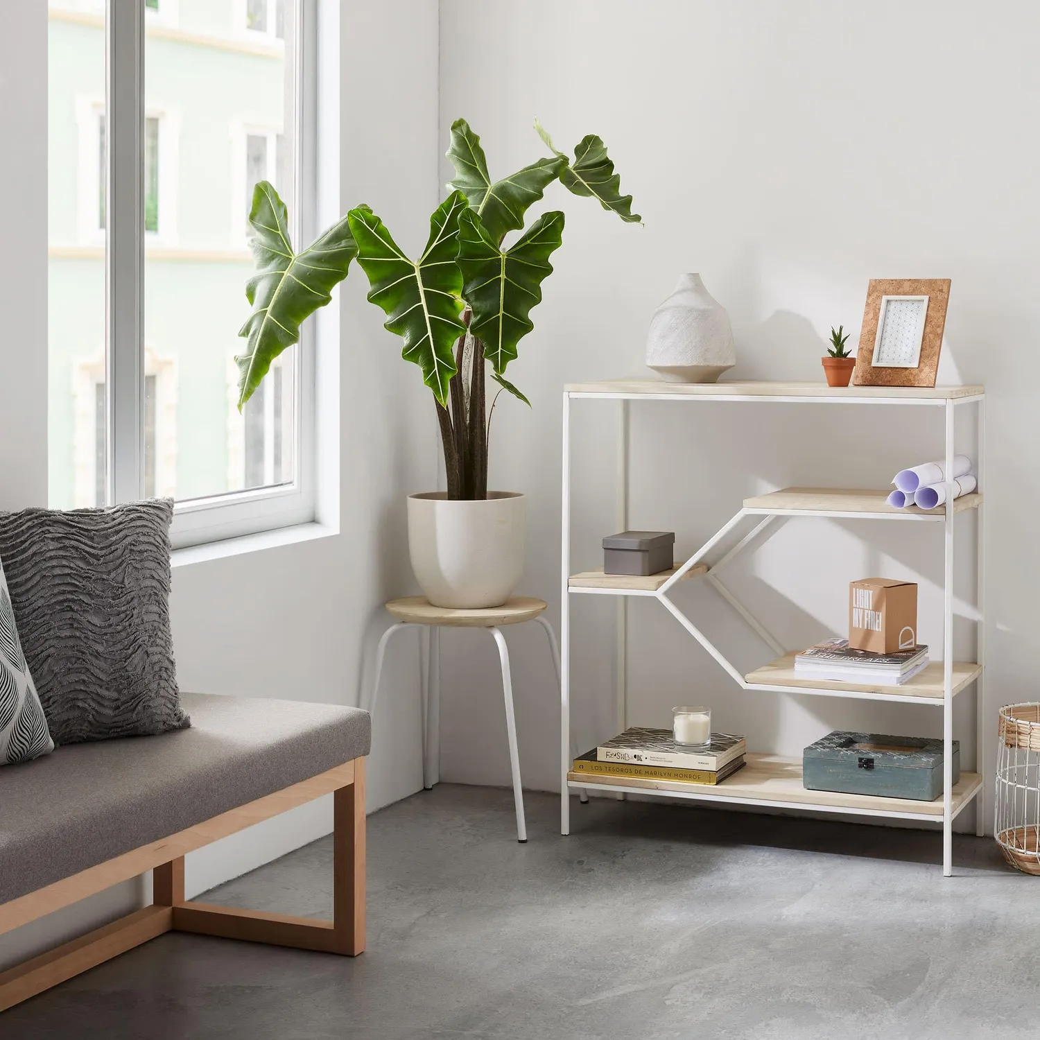 Kave Home Ren Hocker weiß Mango 39,5 cm Stahl