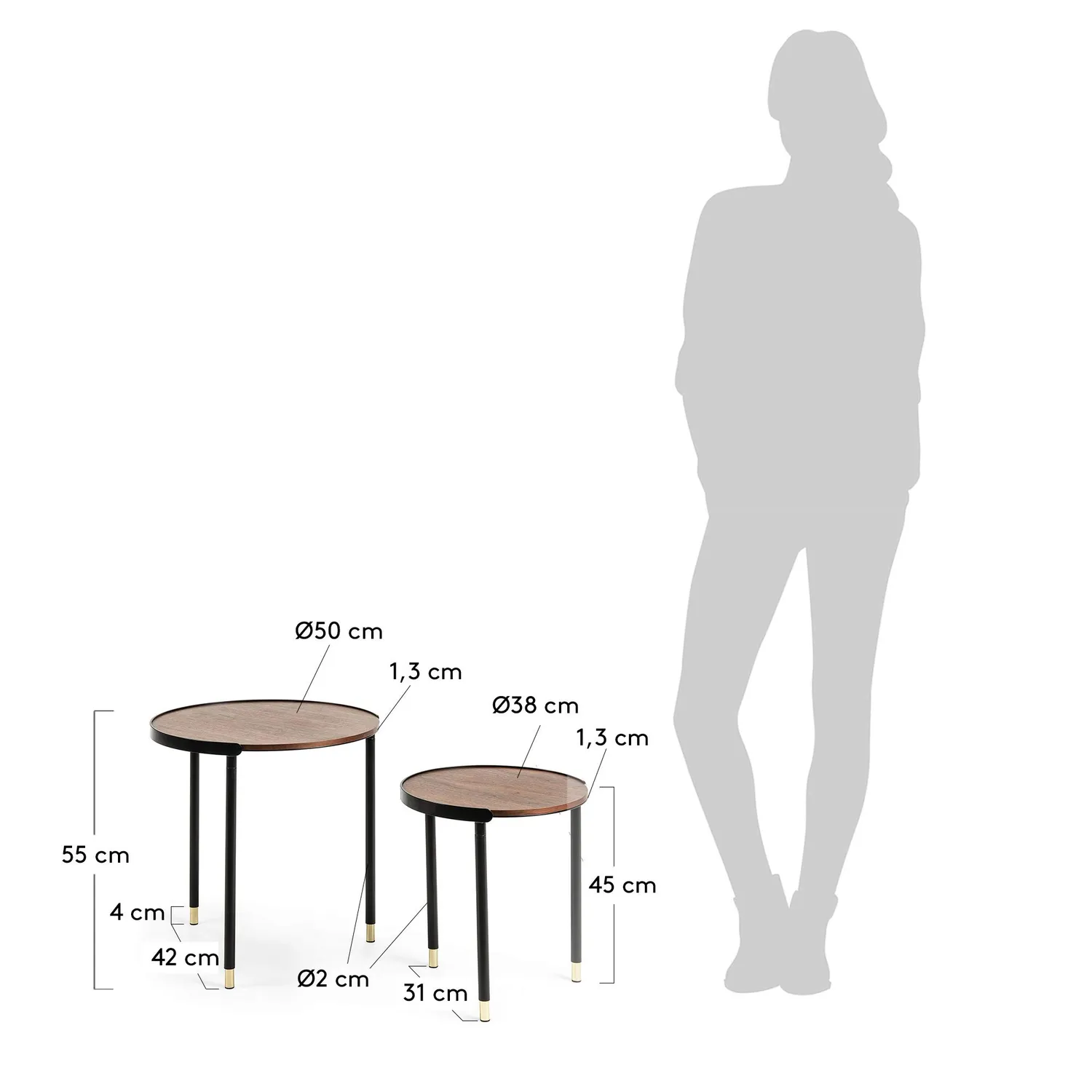 Kave Home Anabel Beistelltisch Set 2-teilig Nussbaum Ø50/38