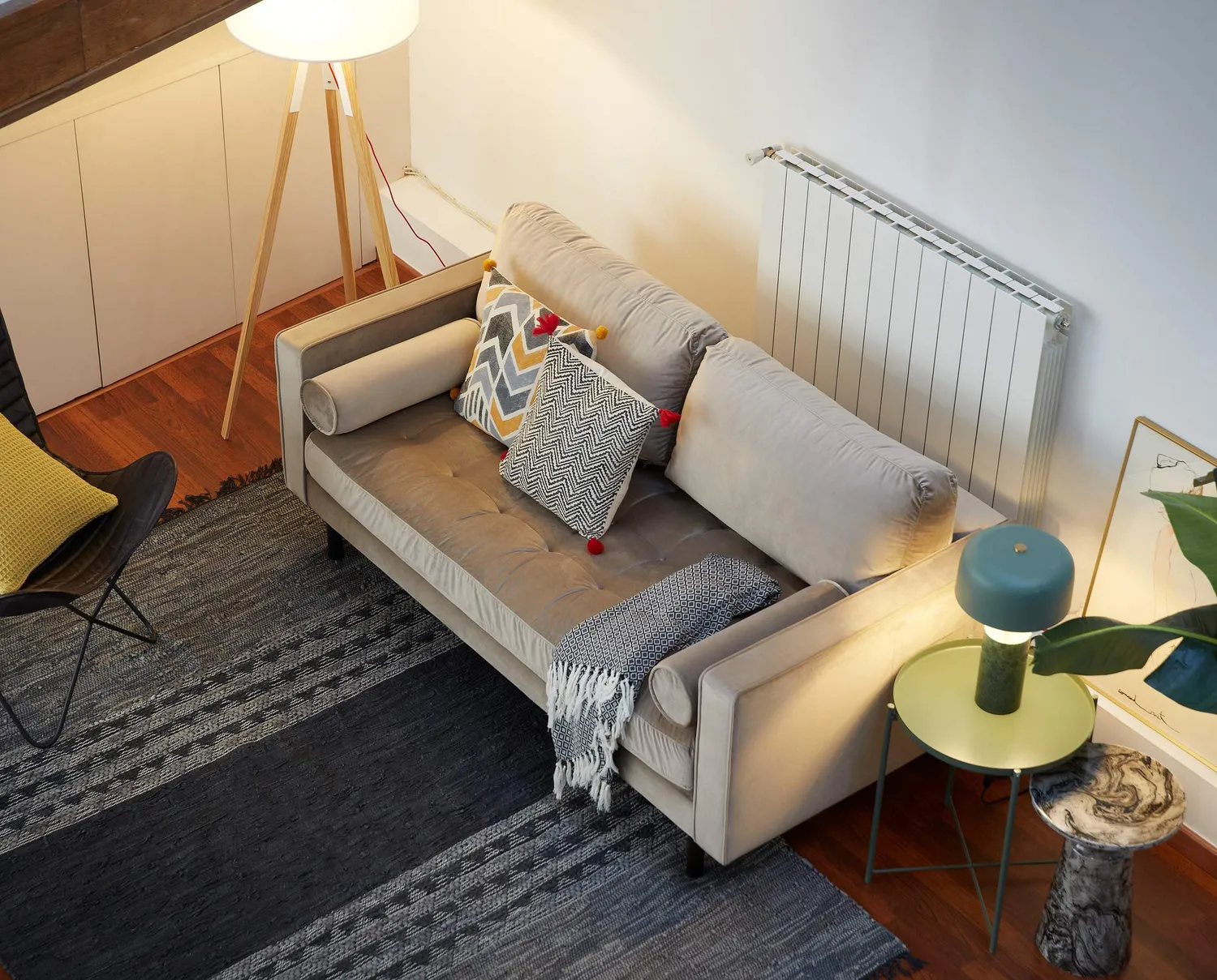 Kave Home Kesbury Beistelltisch Ø 33 cm Marmor-Effekt Grau