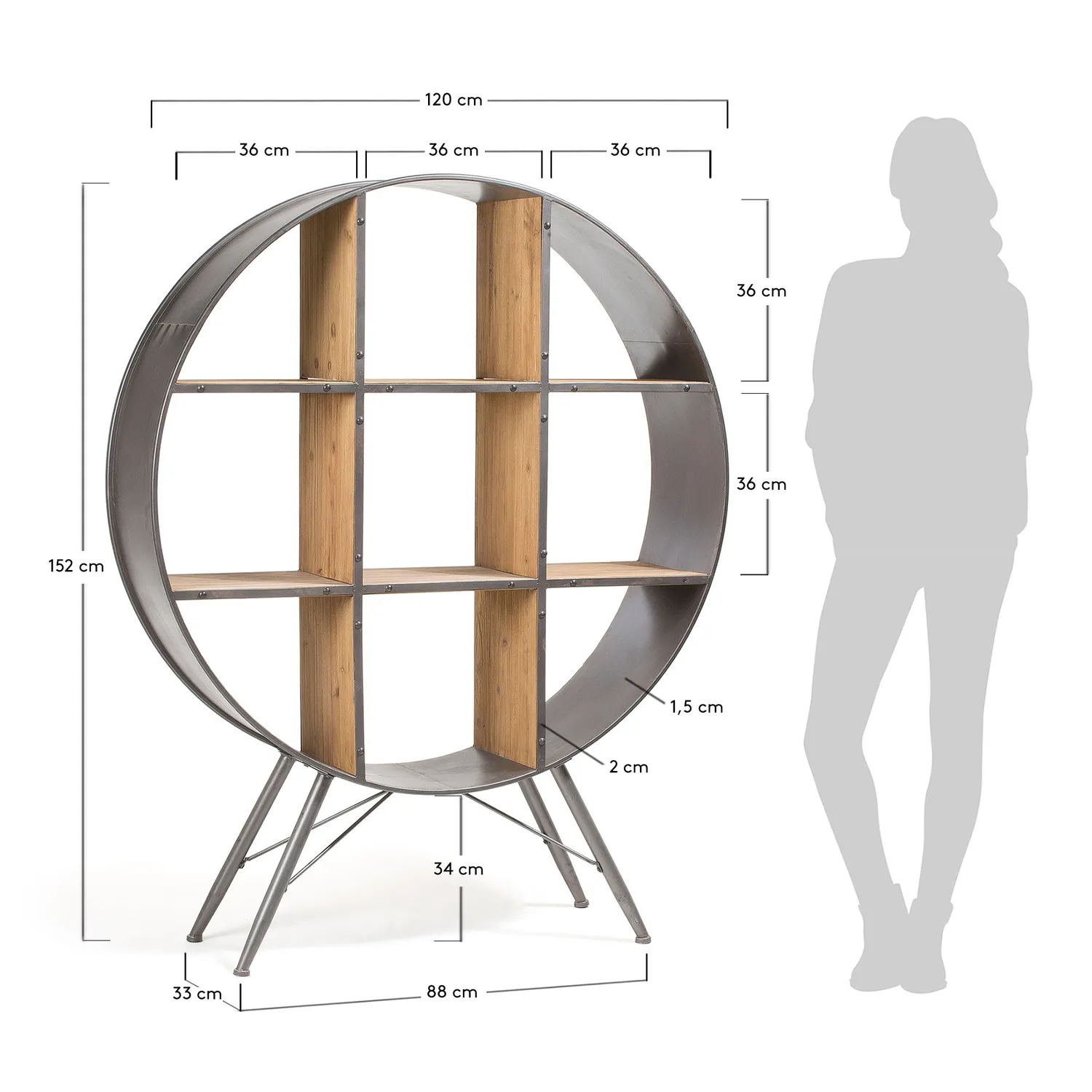 Kave Home Halie 120x152 Standregal schwarz Natur Tanne