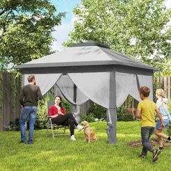 In And OutdoorMatch Faltpavillon 3,3x3,3m grau mit Moskitonetz