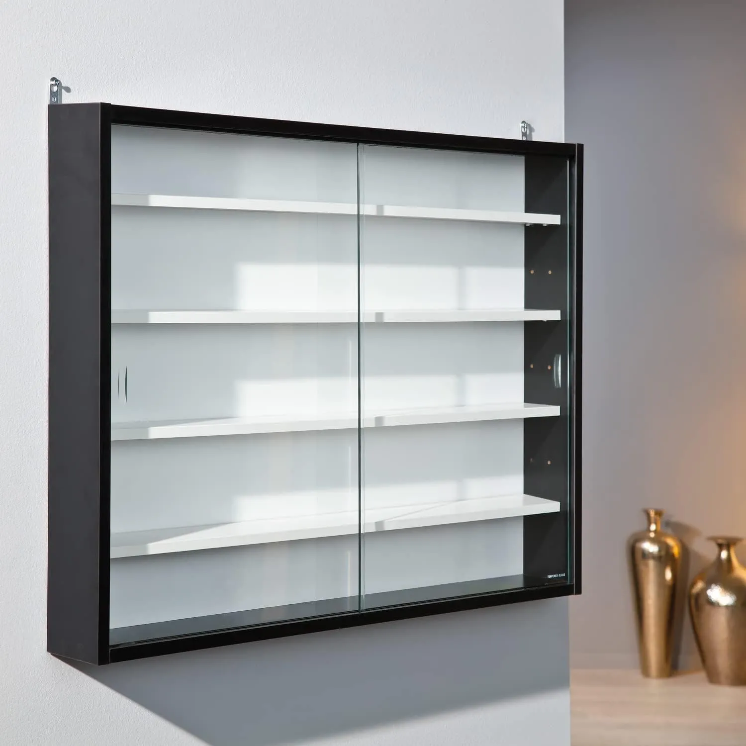 Inter Link Wandvitrine Schwarz-Weiß 80x60x9,5cm Glas