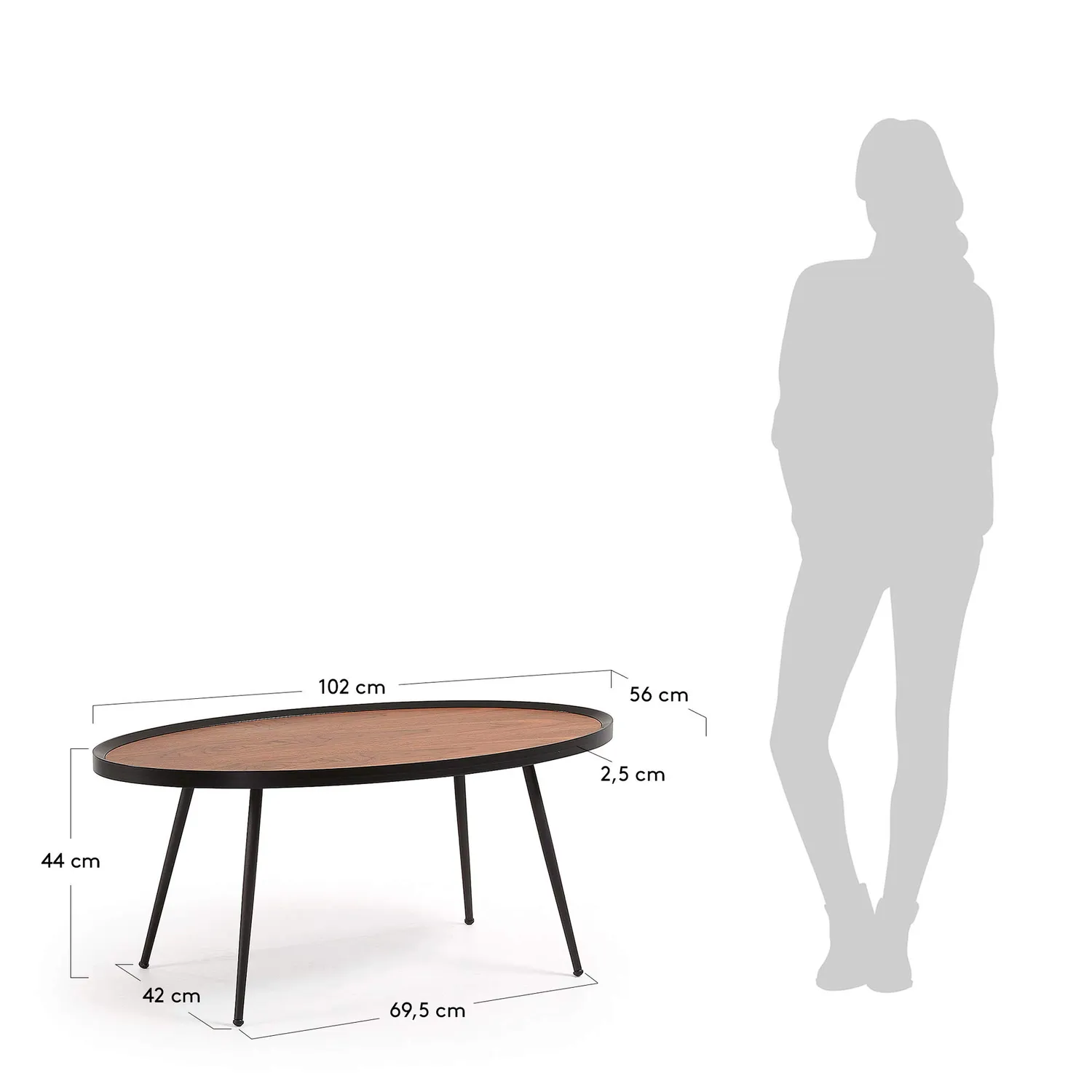Kave Home Kinsley Couchtisch 102x56 cm Walnuss Schwarz