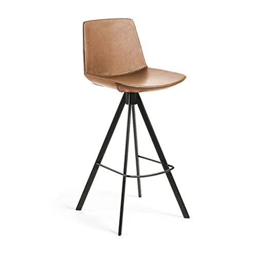 Kave Home Zeva Barhocker 75 cm Kunstleder Hellbraun