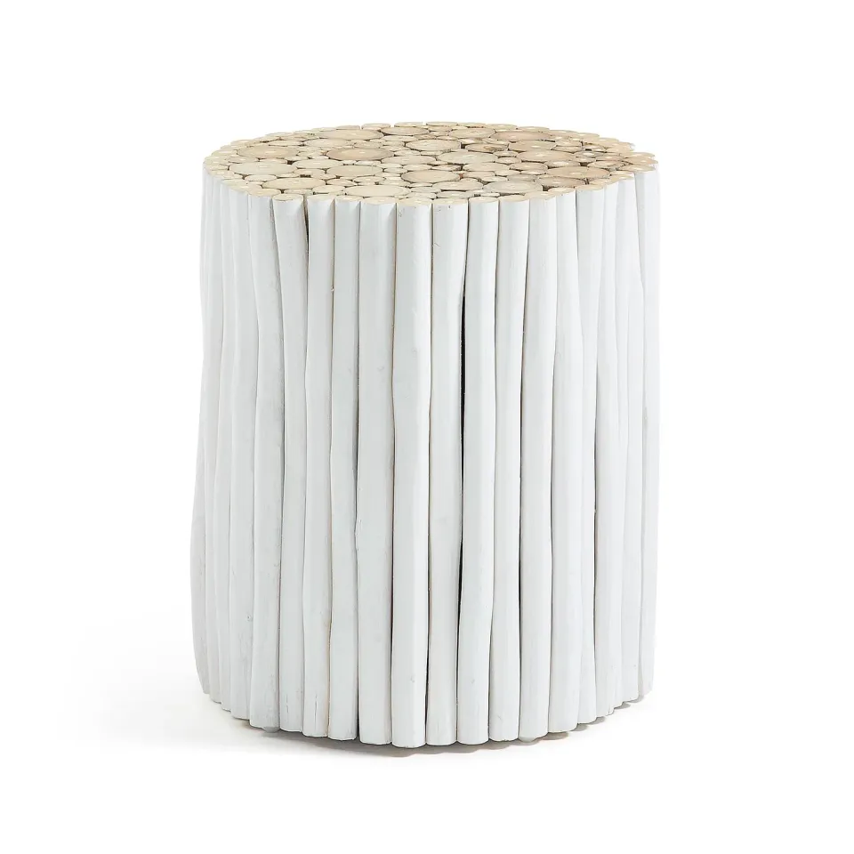 Kave Home Filip Beistelltisch weiß Ø 35 cm Teakholz