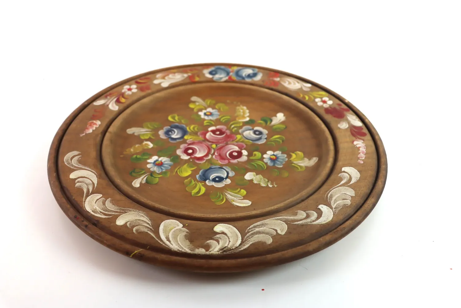 Mon Ami(e) Vintage Wandteller Holz 35 cm Blumenmotiv Handarbeit