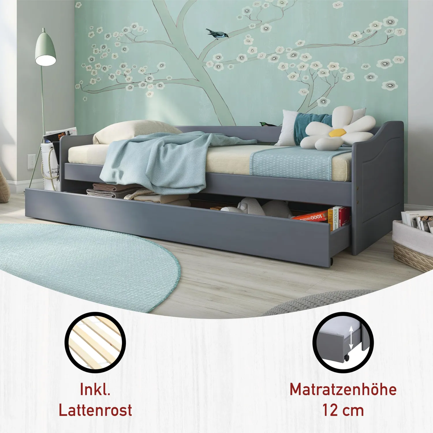 Inter Link Leonie 23 Funktionsbett 90x200 grau Holz