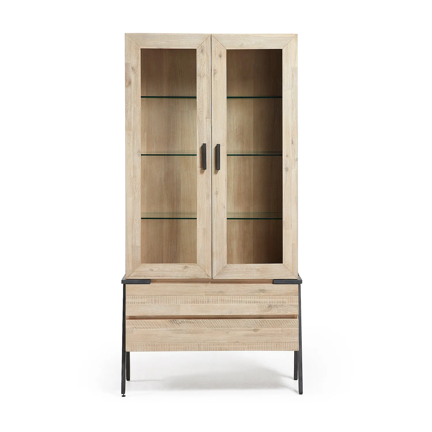 Kave Home Vitrine Akazienholz natur 95 cm Metallfüße