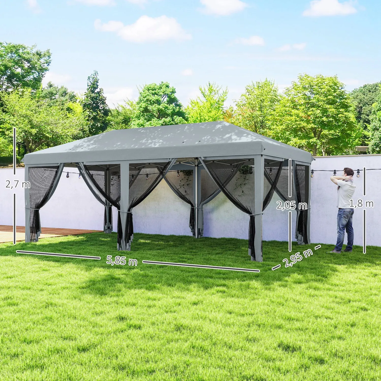 In And OutdoorMatch Pavillon Schwarz 6x3m mit Moskitonetz