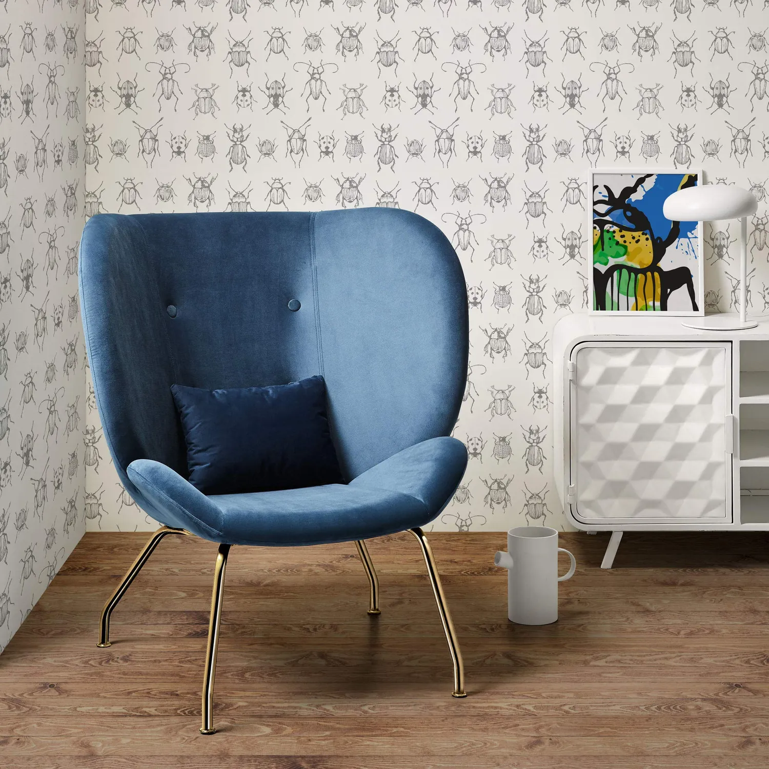 Kave Home Violet Sessel Blauer Samt Goldbeine