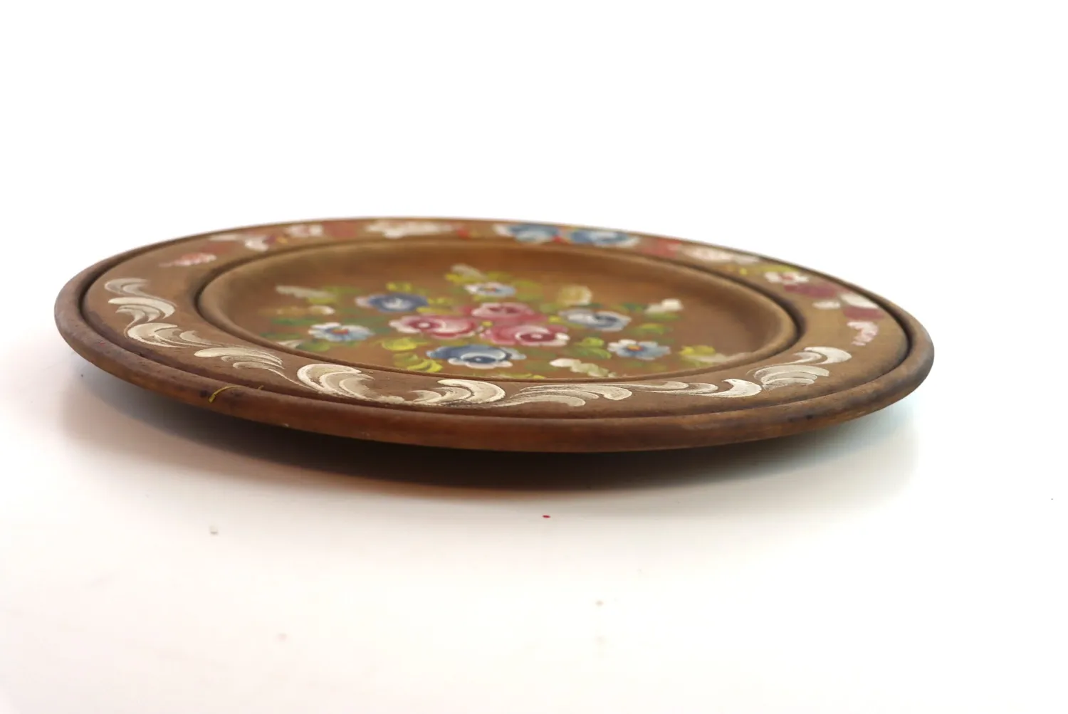 Mon Ami(e) Vintage Wandteller Holz 35 cm Blumenmotiv Handarbeit