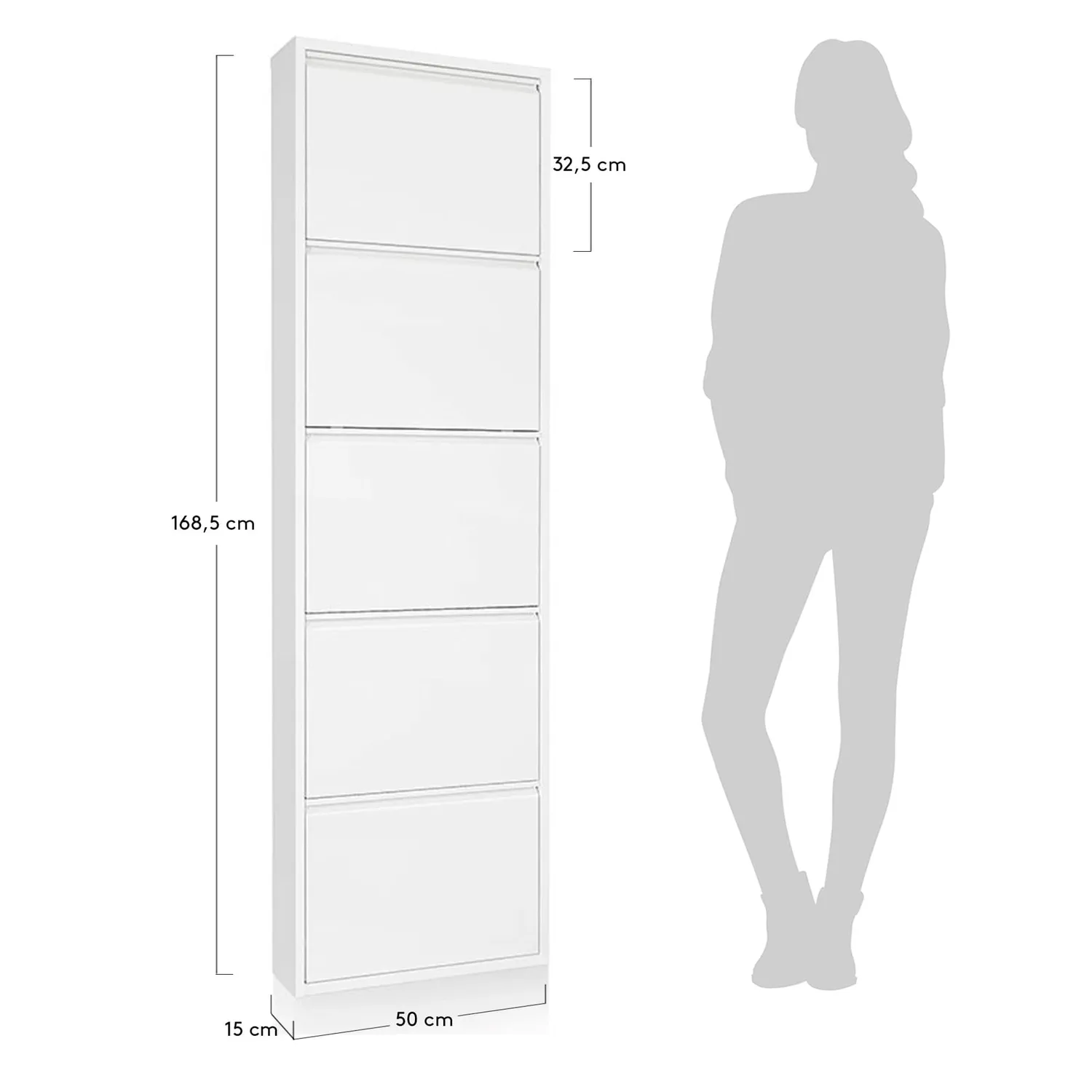 Kave Home Schuhschrank Boden 5 Türen Weiß Metall