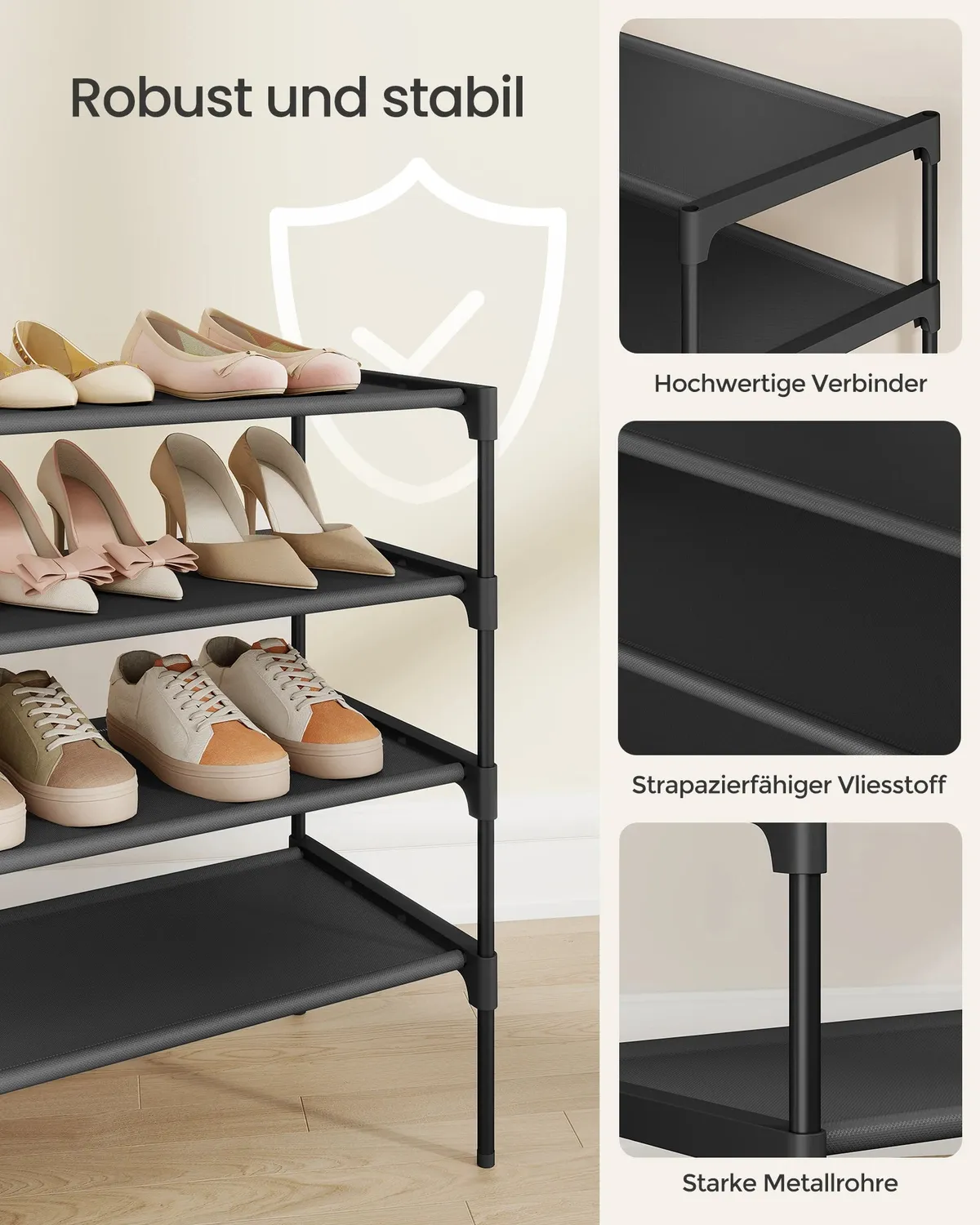 In And OutdoorMatch Schuhregal 4 Fächer Metall Vliesstoff