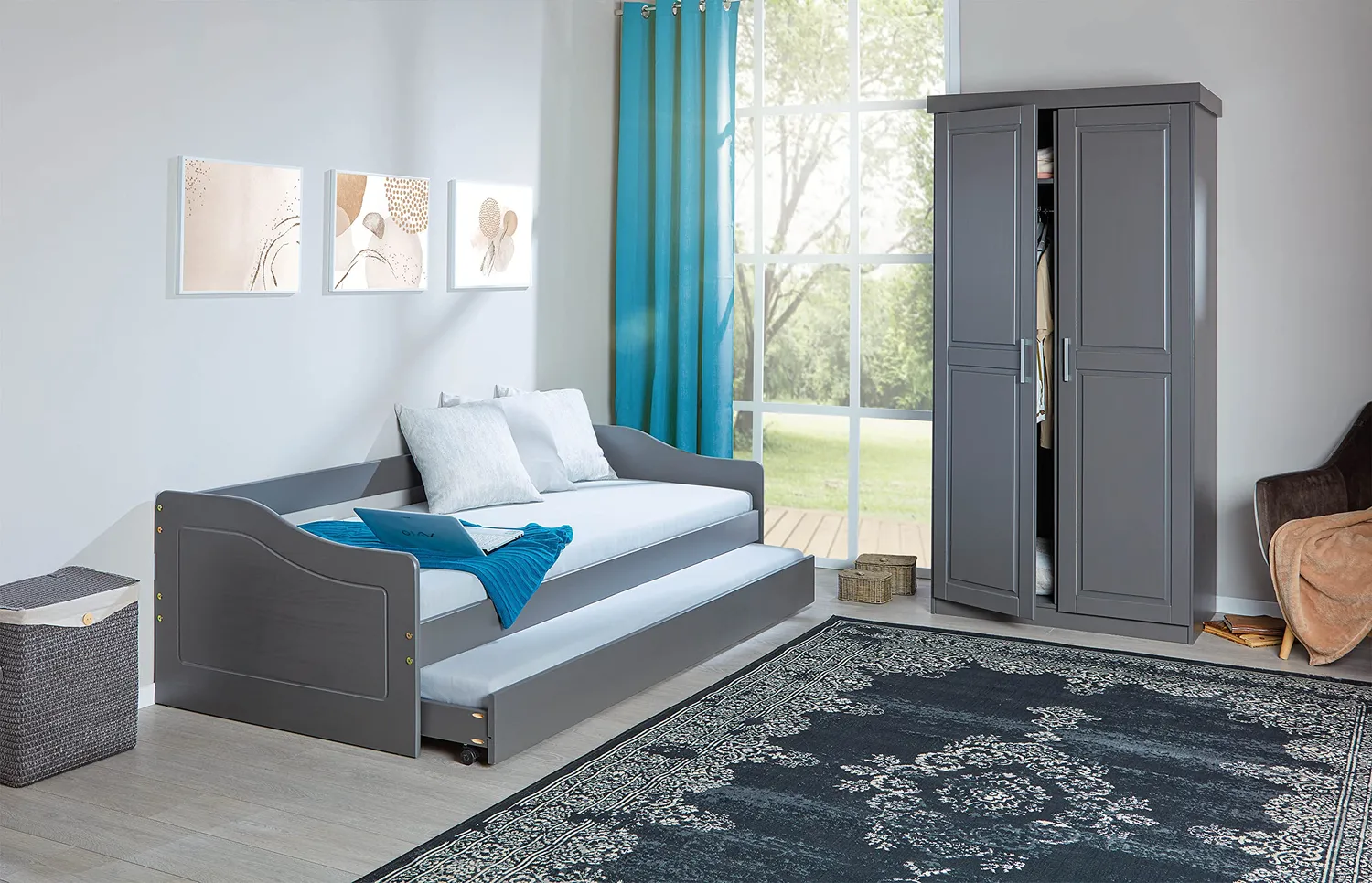 Inter Link Malte Funktionsbett 90x200 cm Grau Kiefer mit Stauraum