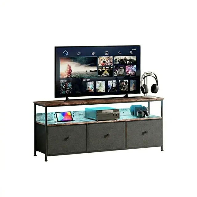 In And OutdoorMatch TV-Board LED Schwarz Stahlrahmen Schubladen