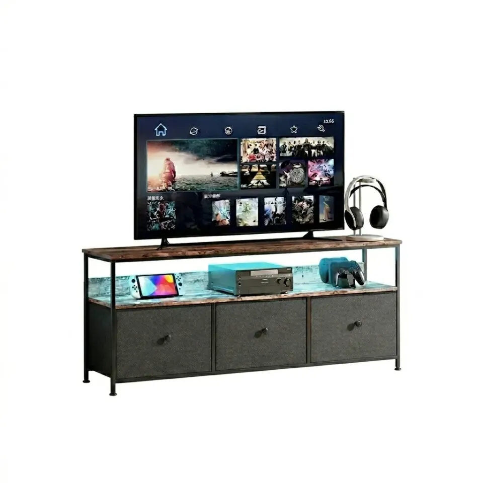 In And OutdoorMatch TV-Board LED Schwarz Stahlrahmen Schubladen